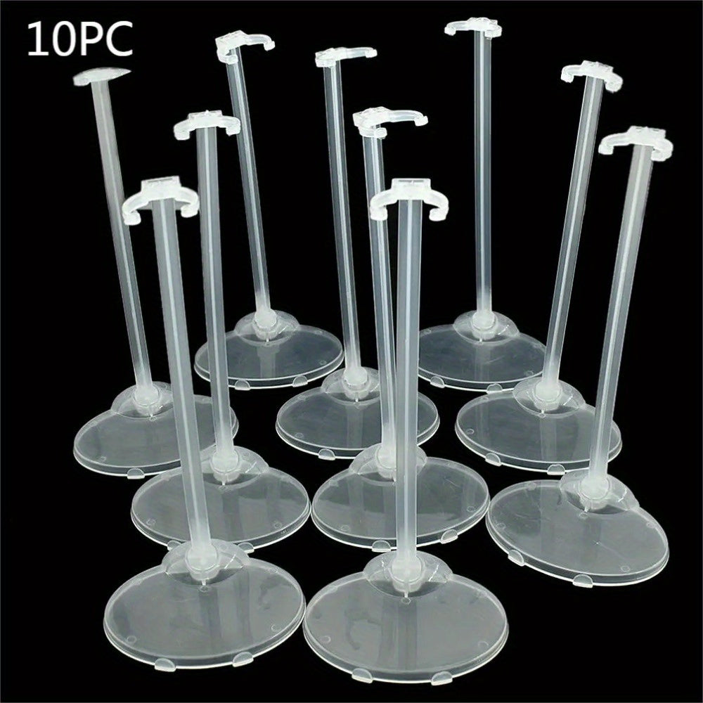 TEMU 10pcs Transparent Plastic Figure Display Stands, Unfinished Finish, Clear Support Holders For Dolls And Toy Models - Ideal For Showcasing