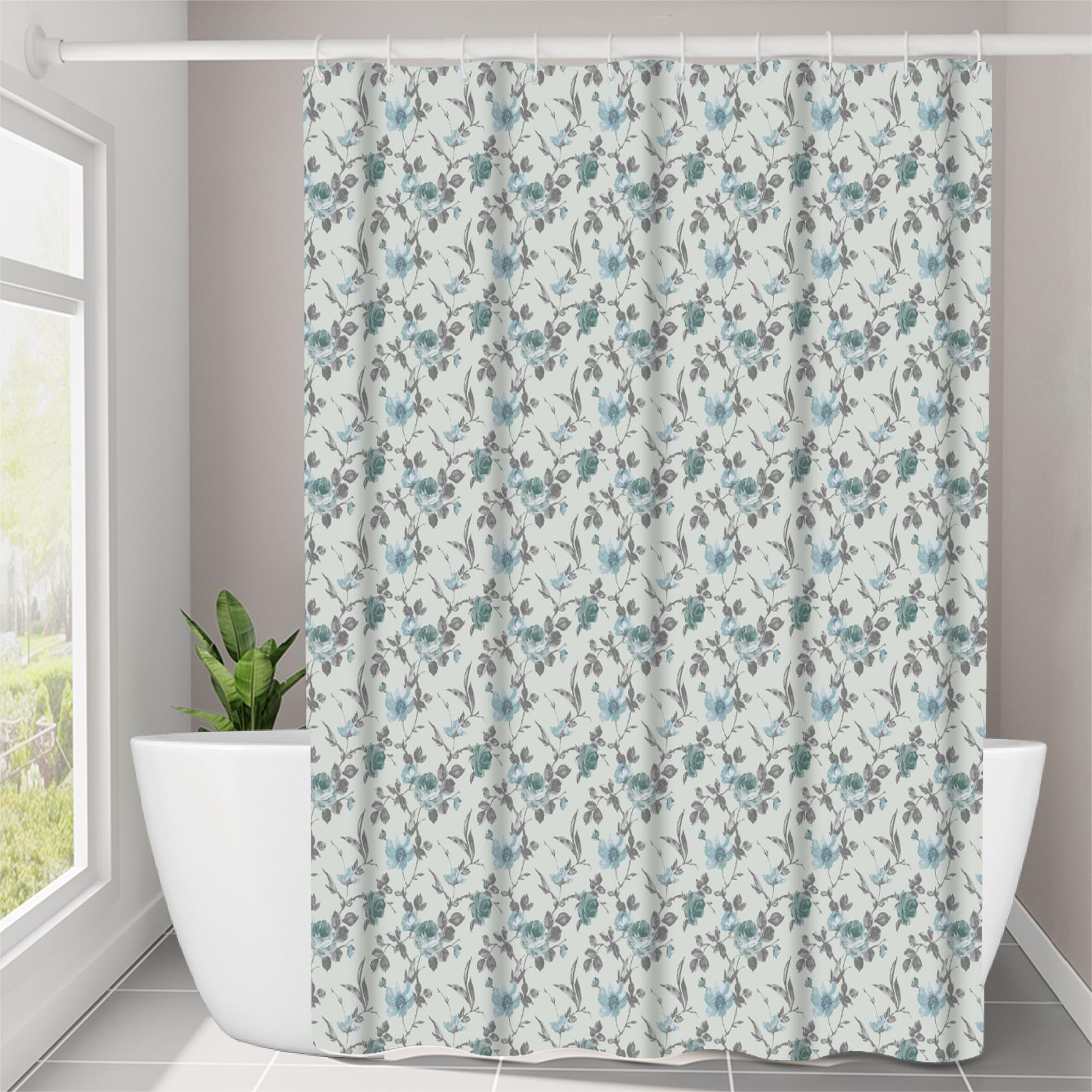 YL-36958 Manufacturer Spot Digital Printed Fabric Shower Curtain Waterproof Thickened Bathroom Partition Curtain with Hook Cross-border Supply