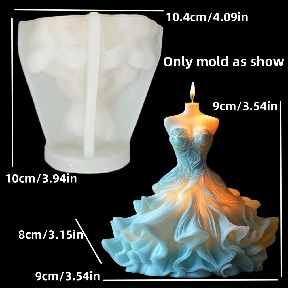 TEMU Elegant Wedding Dress Silicone Mold For Candles - Bride-inspired Long Gown Design, Wedding Decor, Resin & Silicone Crafting, Ideal Gift For