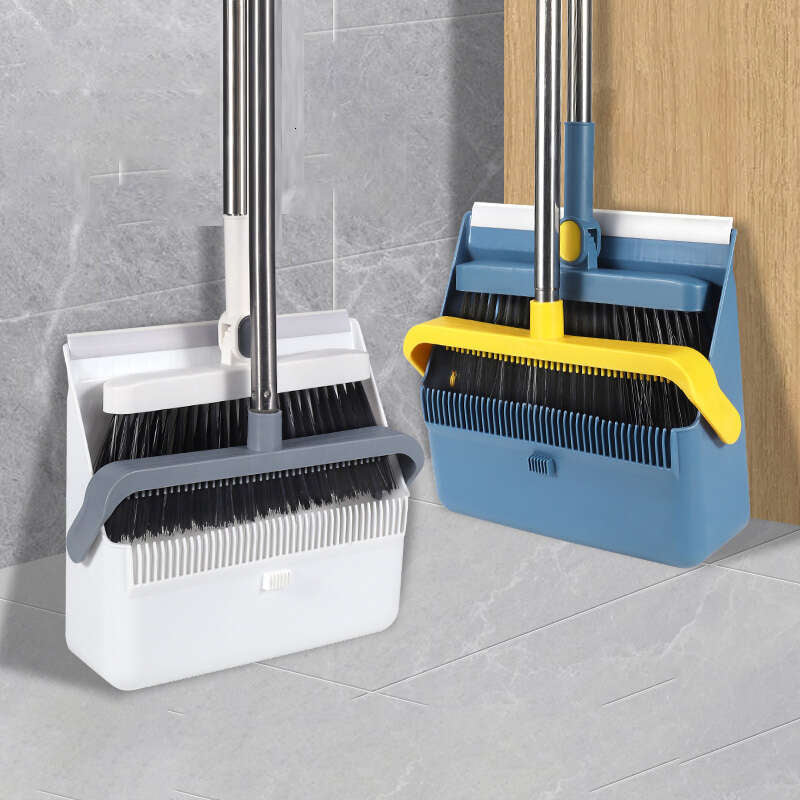 Foldable broom dustpan set 2-piece set, double comb tooth design, more effort-saving hair cleaning