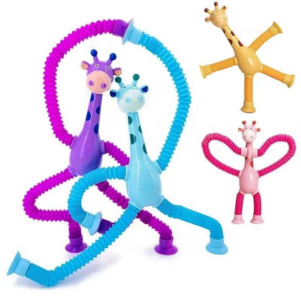 Children Christmas Suction Cup Toys Pop Tubes Stress Relief Telescopic Giraffe Montessori Educational Learning Toy Kids GiftY240821