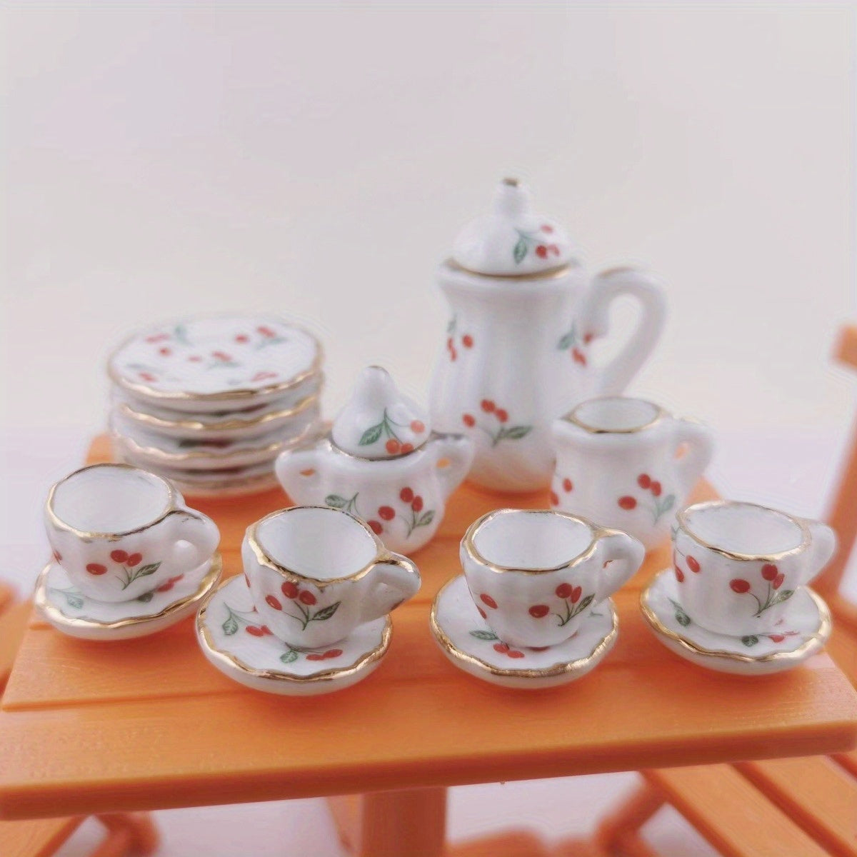 TEMU 15pcs 1:12 Chinese Style Ceramic Dollhouse Tea Set - Perfect Diy Gift, Mini Ceramic Tea Set 1:12 Miniature Flower Pattern Kitchen Home Ornaments