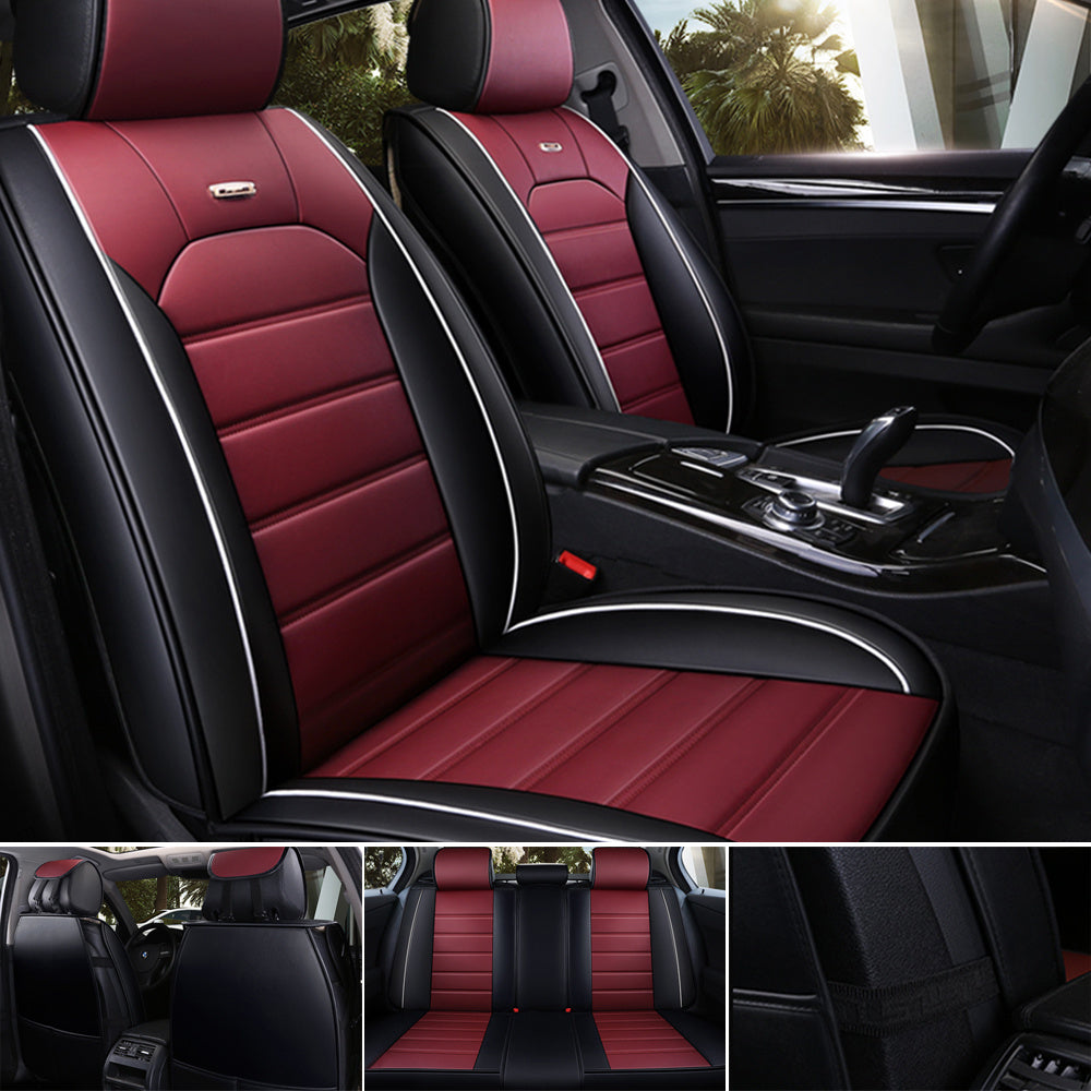 TEMU Full Coverage Leather Car Seat Covers Vehicle Cushion Covers Full Set Universal Fit For Most Cars Sedans Trucks Suvs With Waterproof Leatherette