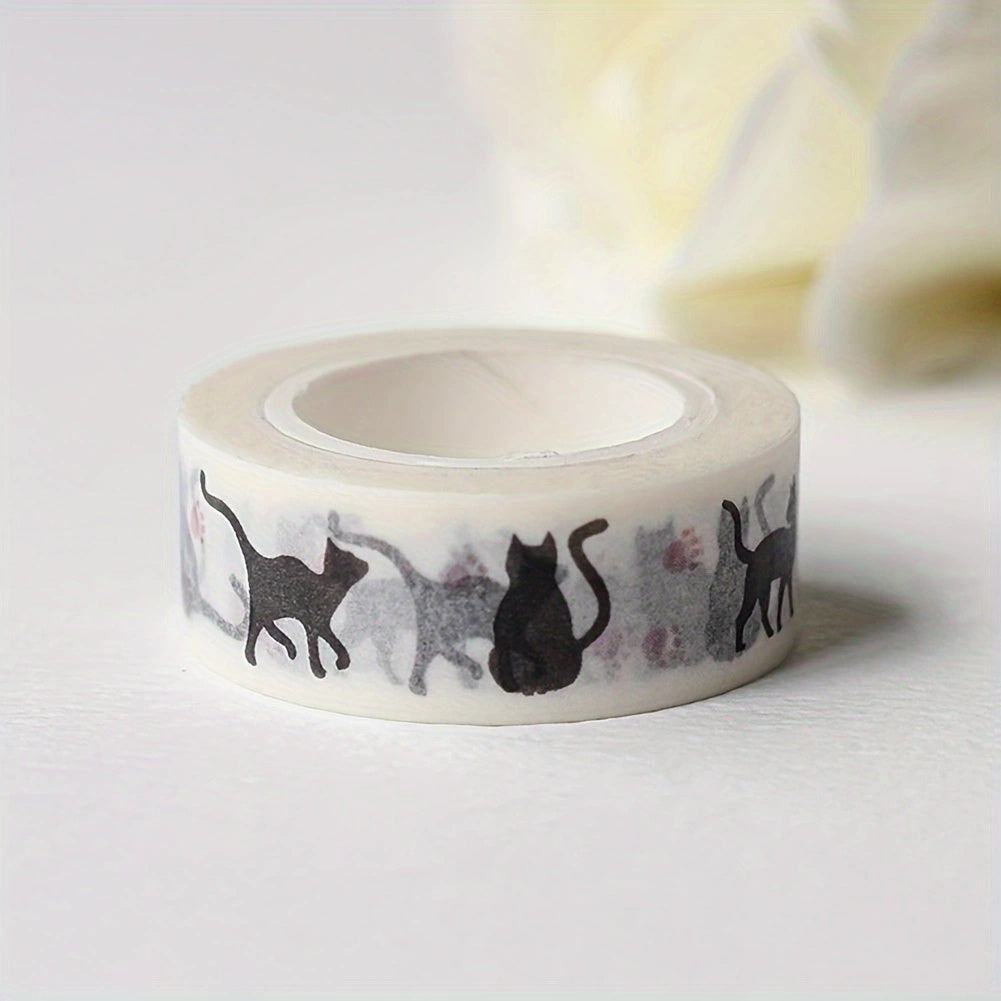 TEMU 1 Roll - Diy Cat-themed Washi Tape, Whimsical With Black Cats & , Paper Material, No Feathers, Crafting, Scrapbooking, Gift Wrapping, Party