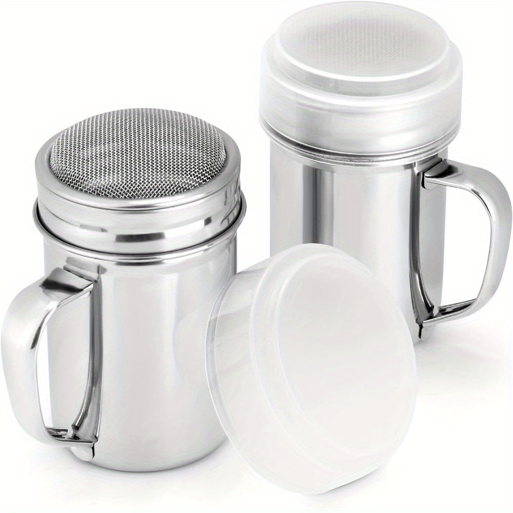 TEMU 2pcs Stainless Steel Powdered Sugar Shakers With Handle & Lid – 7oz Fine Mesh Sifters For Cinnamon, Flour, Salt, And Pepper – Durable Kitchen