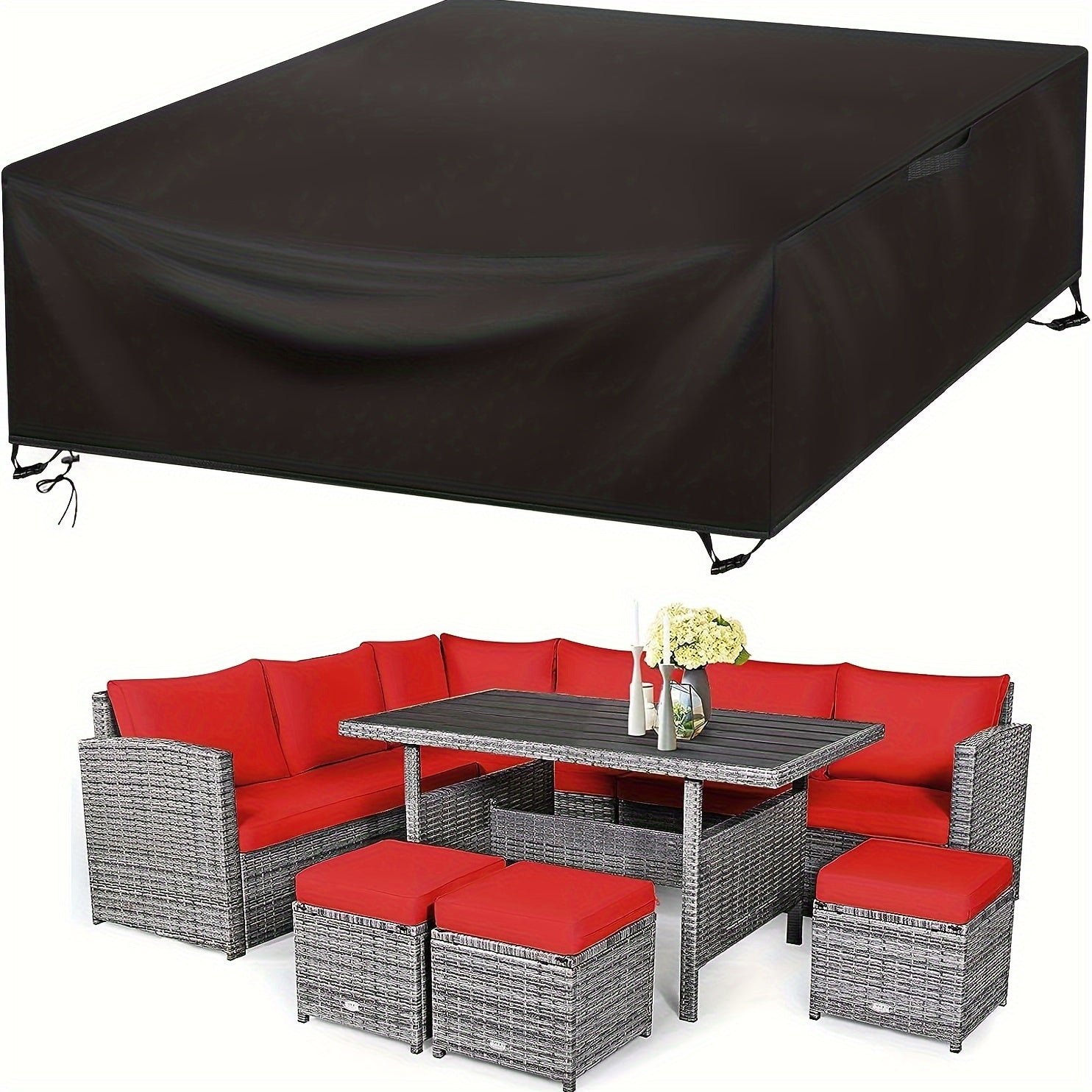 TEMU 1pc Heavy Duty Waterproof Outdoor Furniture Cover - 210d Oxford Fabric Sofa-table-chair Protector With Adjustable & Drawstring Closure,