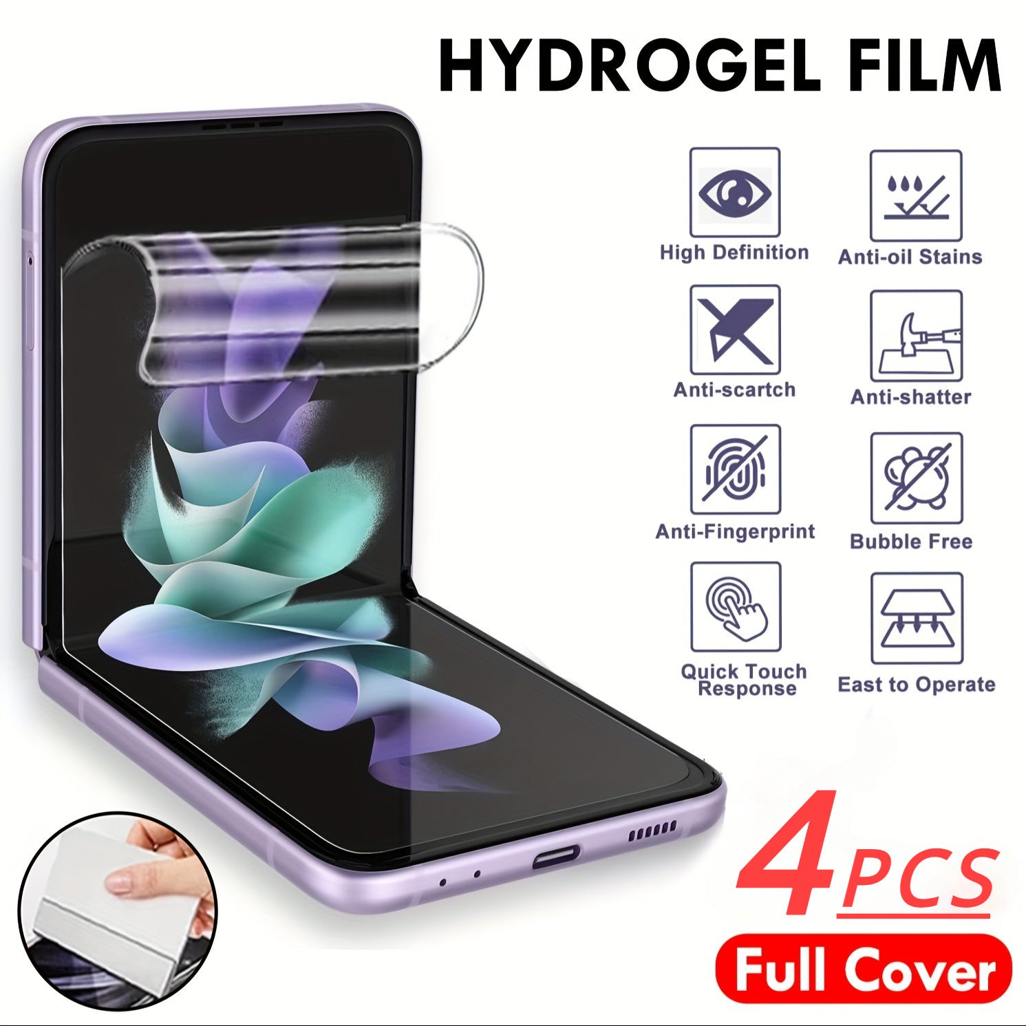 TEMU 2-4pcs Hd Hydrogel Screen Protector For Galaxy Z Flip 5-z Flip 4-z Flip 3-z Flip 5g – Protective Film For Flip3, Flip4, Flip5, Zflip, Zflip3,