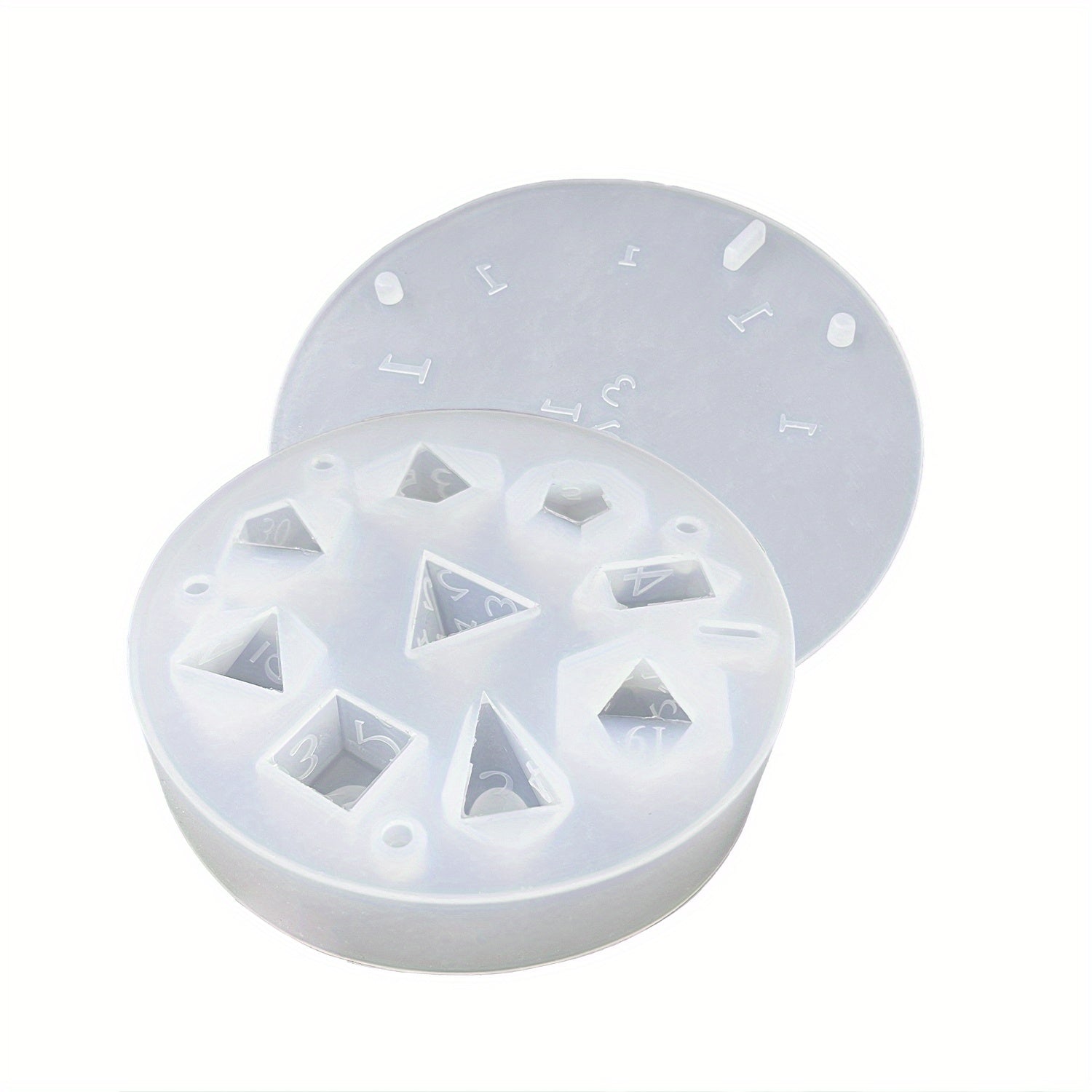 TEMU 9-cavity Silicone Dice Mold For Making - , Flexible Solid Silicone, Round Shape With Unique Geometric & Numbered Cavities, Crafting Dice Games &