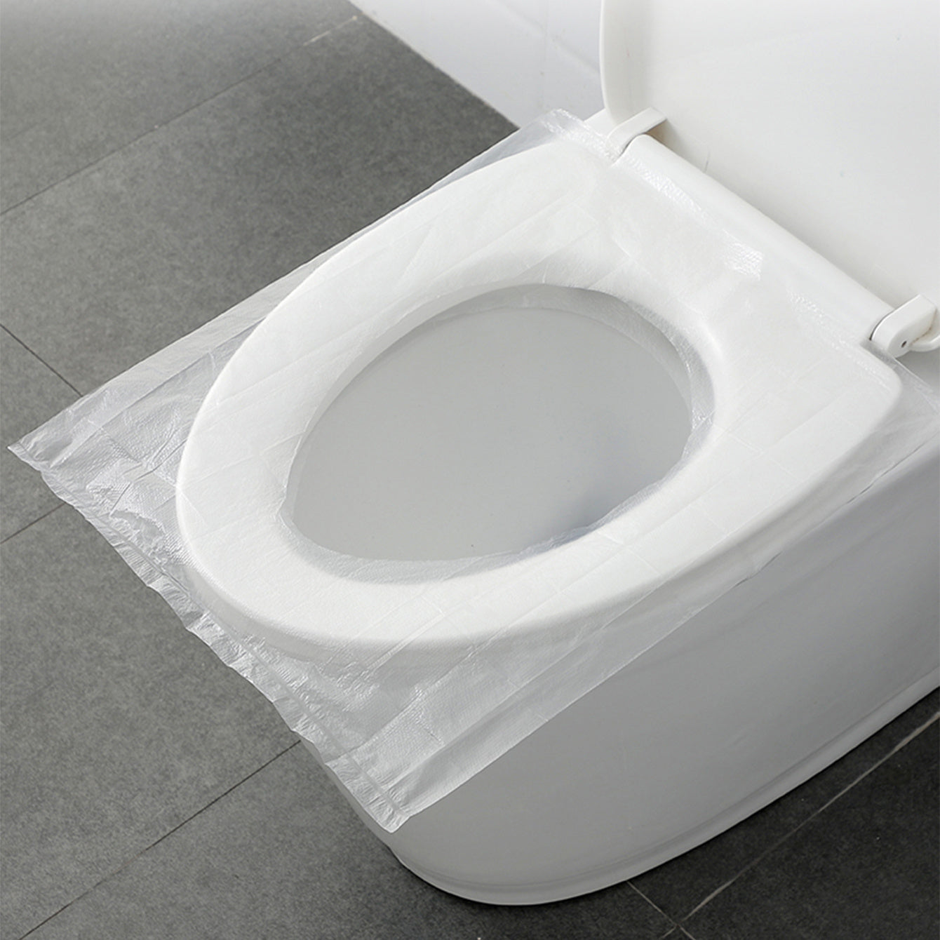TEMU 50pcs Portable Transparent Disposable Toilet Seat Covers, Plastic, Waterproof And Hygienic, Cushioned Paper Alternative For Travel Use, Toilet