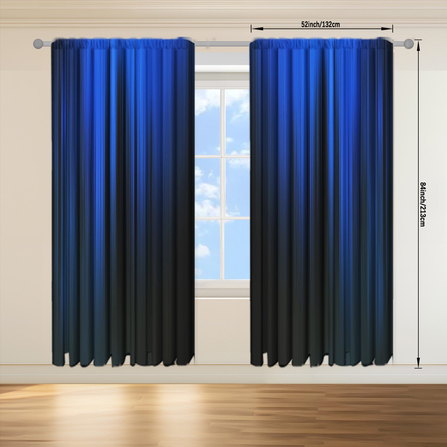 TEMU 2pcs Blue Black Gradient Striped Printed Curtain For Home Decor, Rod Pocket Window Treatment, For Bedroom, Office, Kitchen, Living Room, And