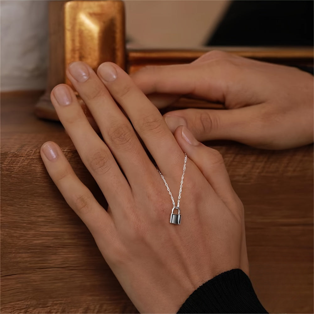 TEMU S925 Sterling Silver Necklace For Women, Luxury Glossy Small Golden Lock Pendant Necklace Clavicle Chain, Elegant Jewelry 1.5g-0.05oz