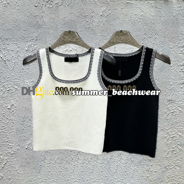 Designer Short Knit Vest Luxury Rhinestone Knit Vest Women Knits Tee Summer Breathable Tanks Tees Women Soft Tank Top