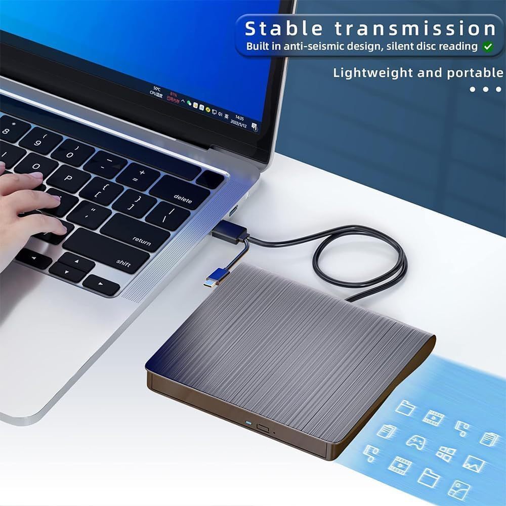 TEMU External Cd-dvd Drive For Laptop Usb 3.0 Portable Rw Drive-dvd Player For Laptop Cd Rom Burner Compatible With Laptop Desktop Pc Windows Os