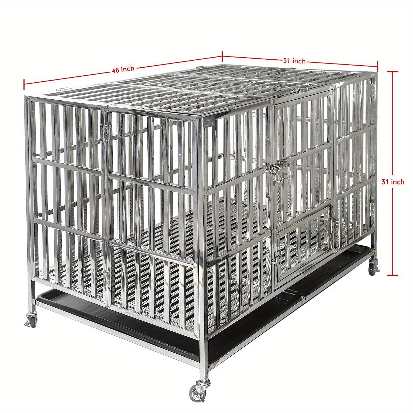 TEMU 48" Heavy Duty Stainless Cage Kennel Crate And Playpen For Training Large Dog Indoor Outdoor With & Locks Design Included Lockable Wheels