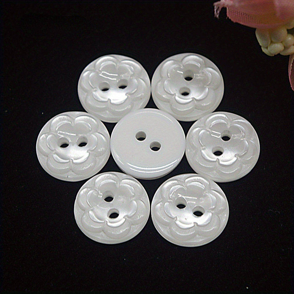 TEMU 50pcs Elegant White Flower Resin Buttons, 12.5mm With 2 Holes - Scrapbooking & Sewing Crafts, Sewing Supplies||smooth Texture, Sewing Supplies