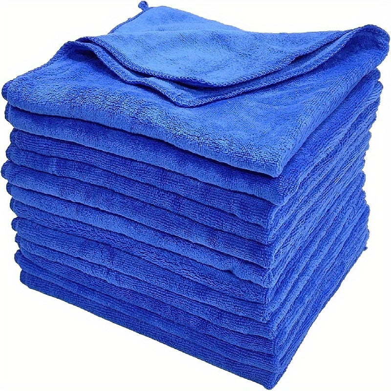 TEMU 10-pack Blue Microfiber Towels, Soft And Absorbent, For Household, Car Washing, Drying, And Detailing, Polyester Material, Boat Cleaning Tools