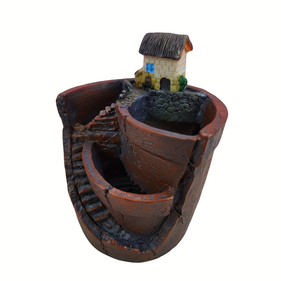 TEMU Sky Resin Succulent Planter - Small Diameter Flower Pot With Micro Landscape Design, Garden & Lawn Care