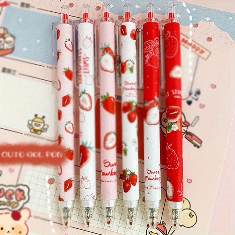 TEMU 6pcs 0.5mm Vibrant Strawberry Gel Pens - Smooth - Writing & Drawing A Small Helper Suitable For Writing, Writing