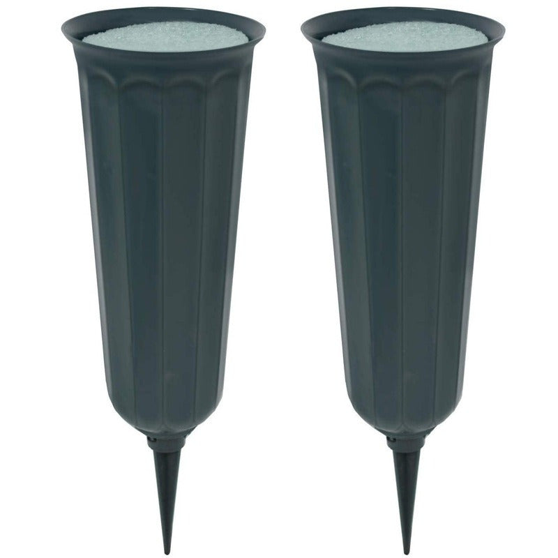 TEMU 2pcs Plastic Commemorative Floral Vase With Foam Pad And Ground Stake For Cemetery Bouquet Arrangements