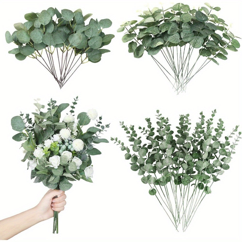 TEMU 90-180pcs 3 Mixed Eucalyptus Leaves Stems Bulk Artificial Silvery Leaves Picks Dried Eucalyptus Bundle Spray For Wedding Vase Arrangement Decor