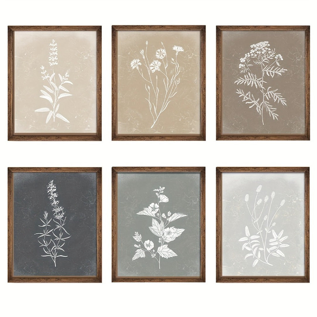 TEMU 6pcs Frameless Boho Wall Art Minimalist Botanical Print Wall Decor Rustic Vintage Floral Wall Art For Farmhouse Home Kitchen Wall Decor Morandi
