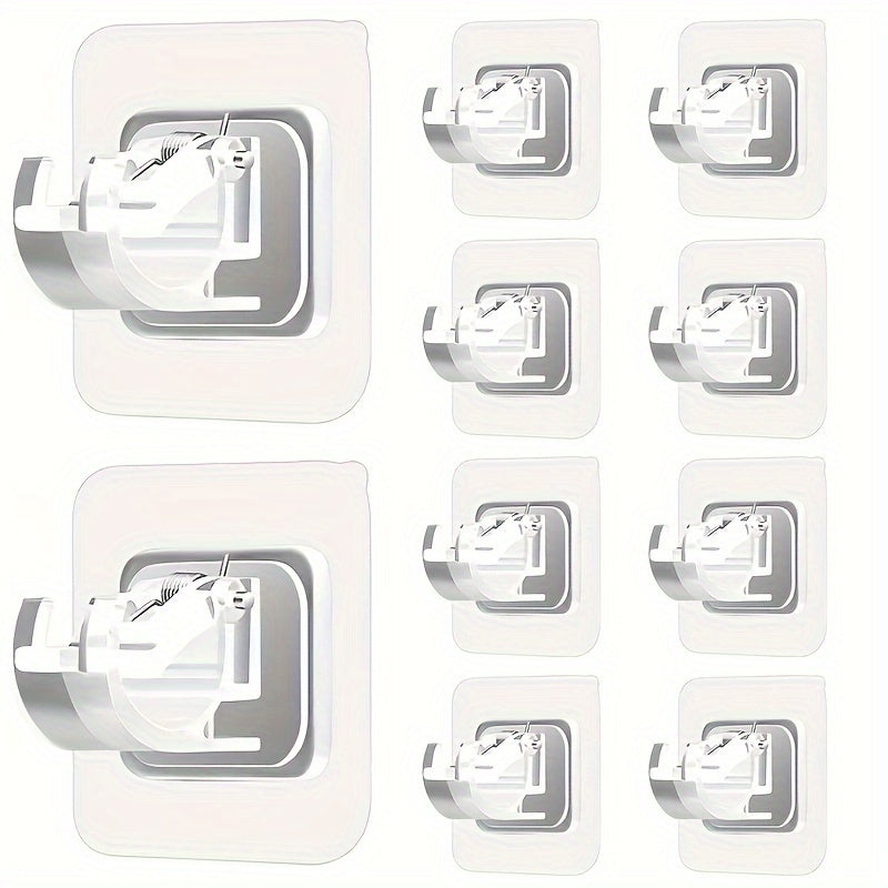 TEMU 10pcs White Self-adhesive Curtain Rod Holders - No-drill, Nail-free Wall Mount Brackets For Home & Hotel, Plastic Utility Hooks With Circular