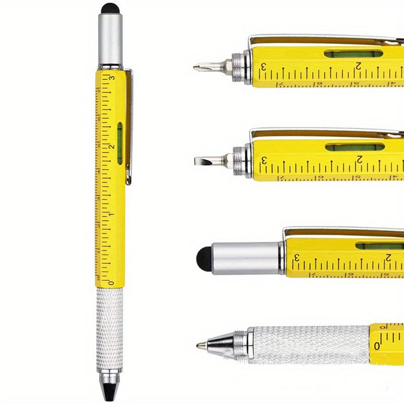 TEMU 1pc Pen With Extra Refill Set, 6-in-1 Multi-tool Pen With Ruler & Slotted Screwdriver, Metal Ballpoint Pen, Cool Gadget For Men, Great Gift For