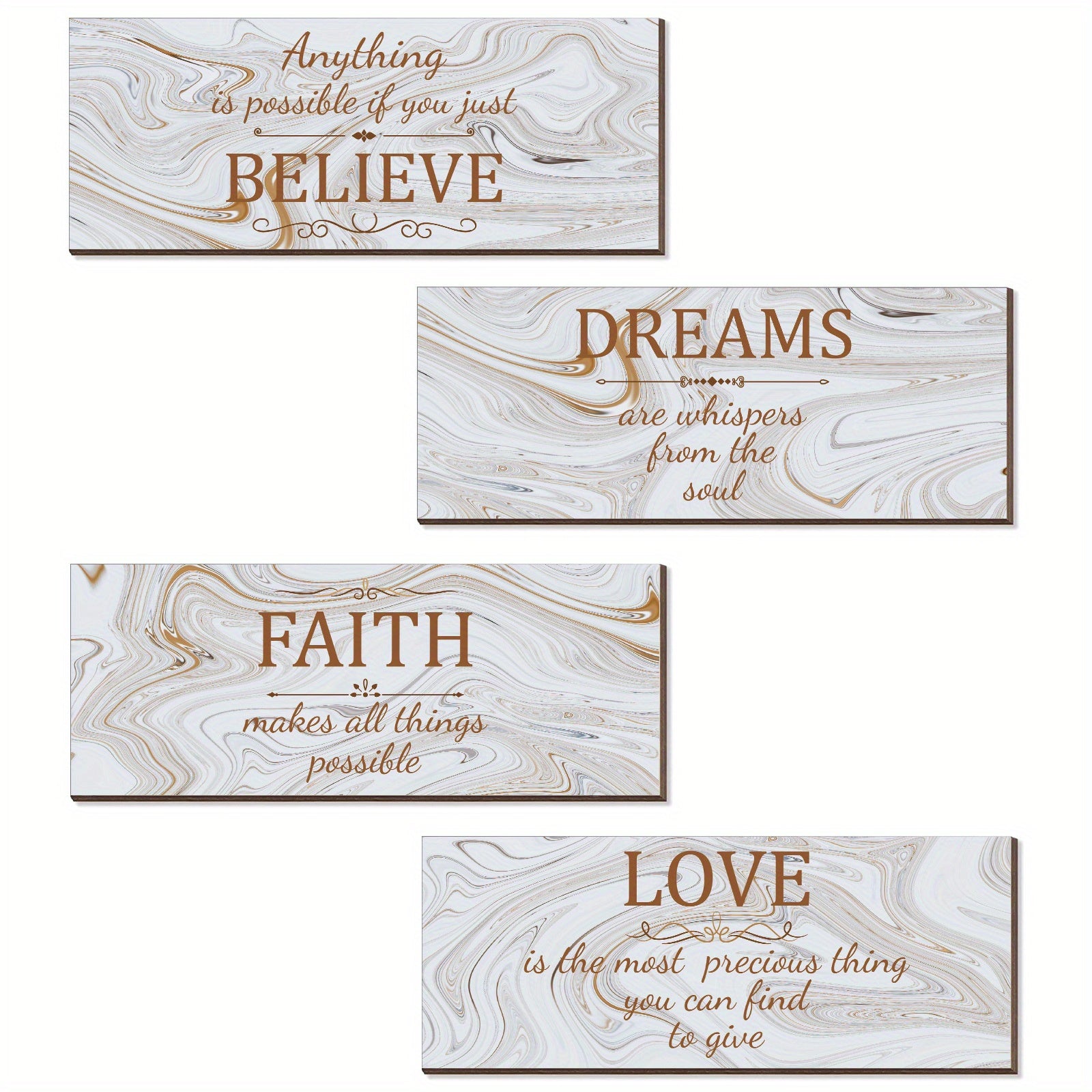 TEMU 4pcs Personalized Bathroom Wall Decor Inspirational Quote Wooden Sign Love Faith Believe And Golden Wall Decor Wall Art Decor Signs For Living