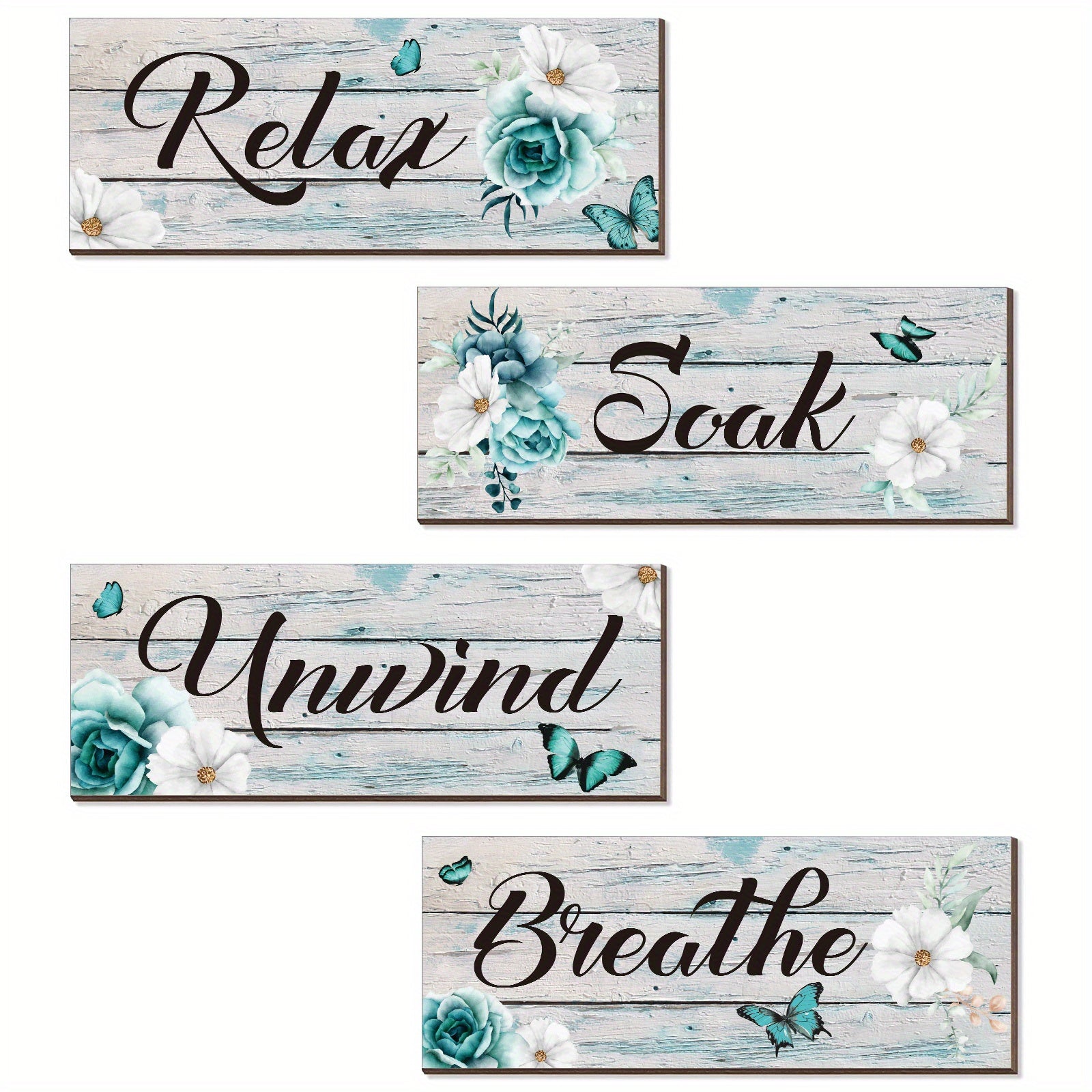 TEMU 4pcs Wooden Wall Decor, Rustic Daisy Wall Art Set, Calming Spa-inspired Signs, Ideal For Bathroom & Home Decor