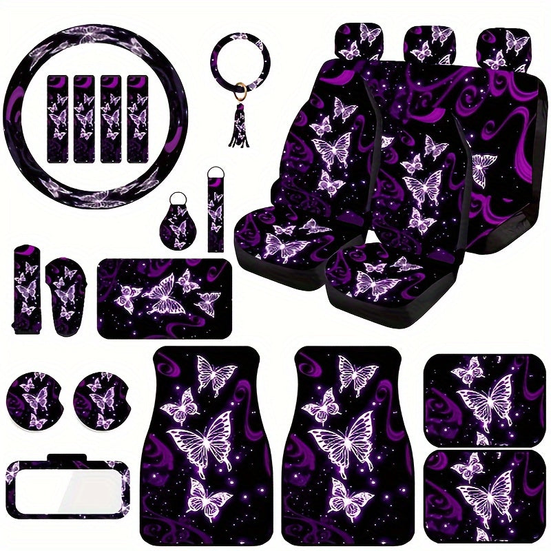 TEMU Look With 25pcs -themed Interior Accessories - Comfortable Seat Covers, Beautiful Floor Mats And Steering Wheel Cover For Style