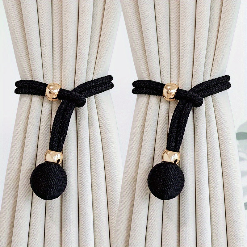 TEMU 2pcs Elegant Round Curtain Tiebacks - Durable Polyester, With Copper Accents And Black Cord, Ideal For Home Decor, Curtains For Living Room