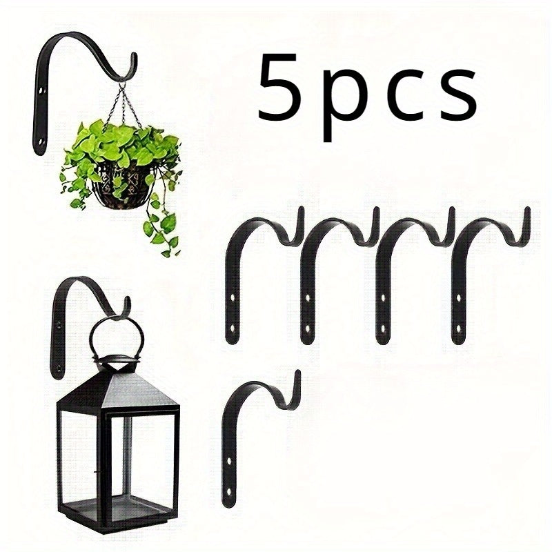 TEMU 5-pack Rustic Metal Wall Hooks For Hanging Planters, Bird Feeders, Wind Chimes, Lanterns - Iron Bracket Hooks For Outdoor & Indoor Use