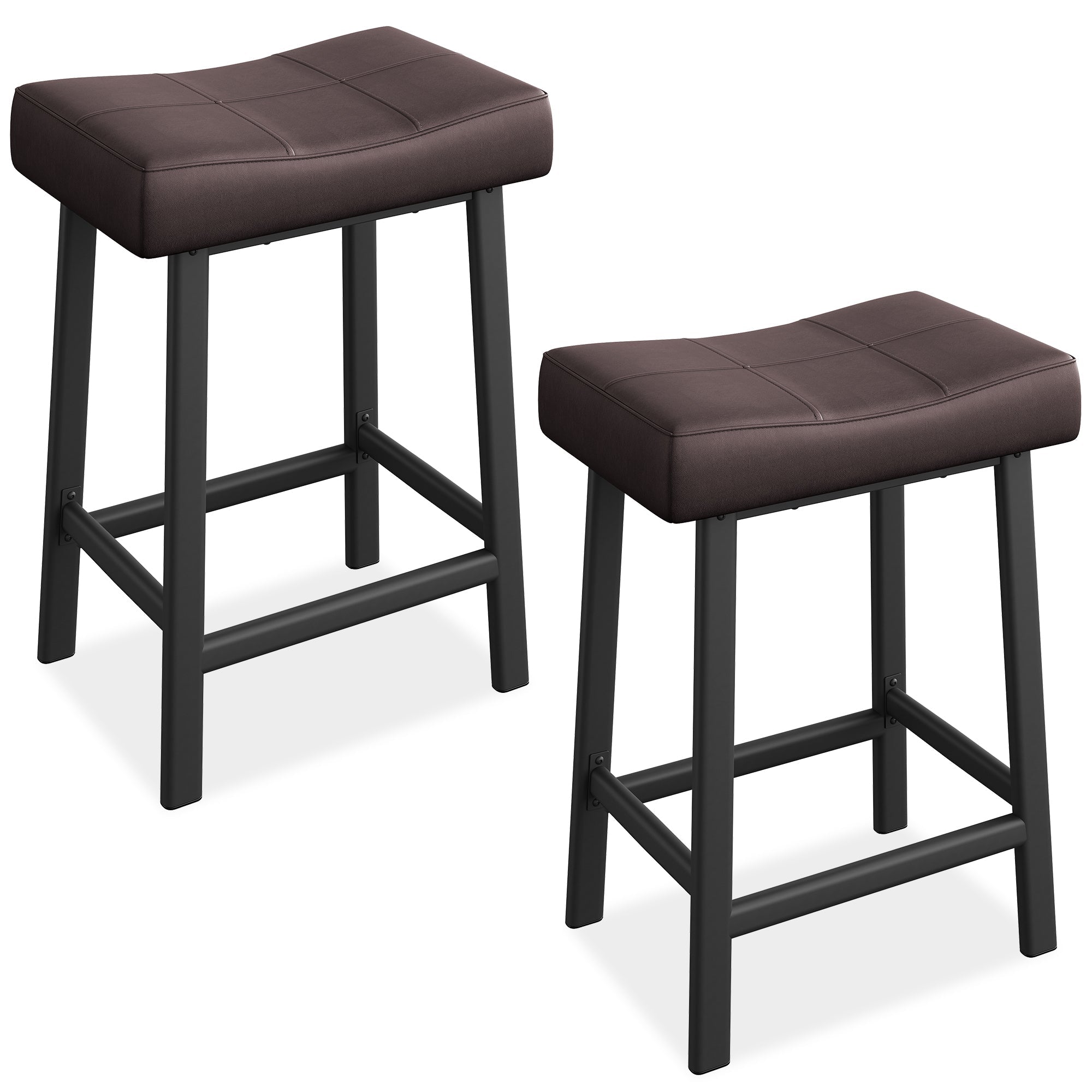 Garvee 24 Inch Backless Saddle Barstools Set of 2, Counter Height Upholstered Padded Barstools with Curved Surface, Metal Leg and Footrest, for Kitche