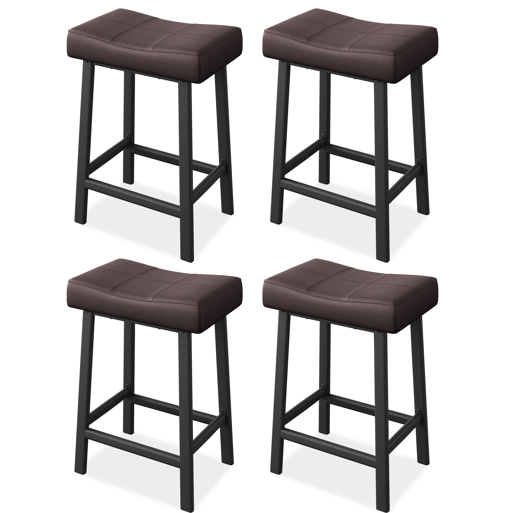 Garvee 24 Inch Backless Saddle Barstools Set of 4, Counter Height Upholstered Padded Barstools with Curved Surface, Metal Leg and Footrest, for Kitche