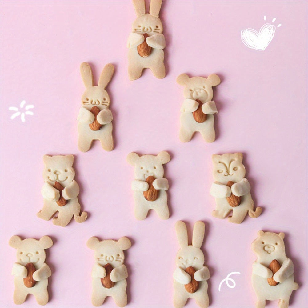 TEMU 4-piece Bear-shaped Plastic Cookie Cutter Set With Stamps, Fondant And Pastry Decoration Molds For Baking And Food Decoration
