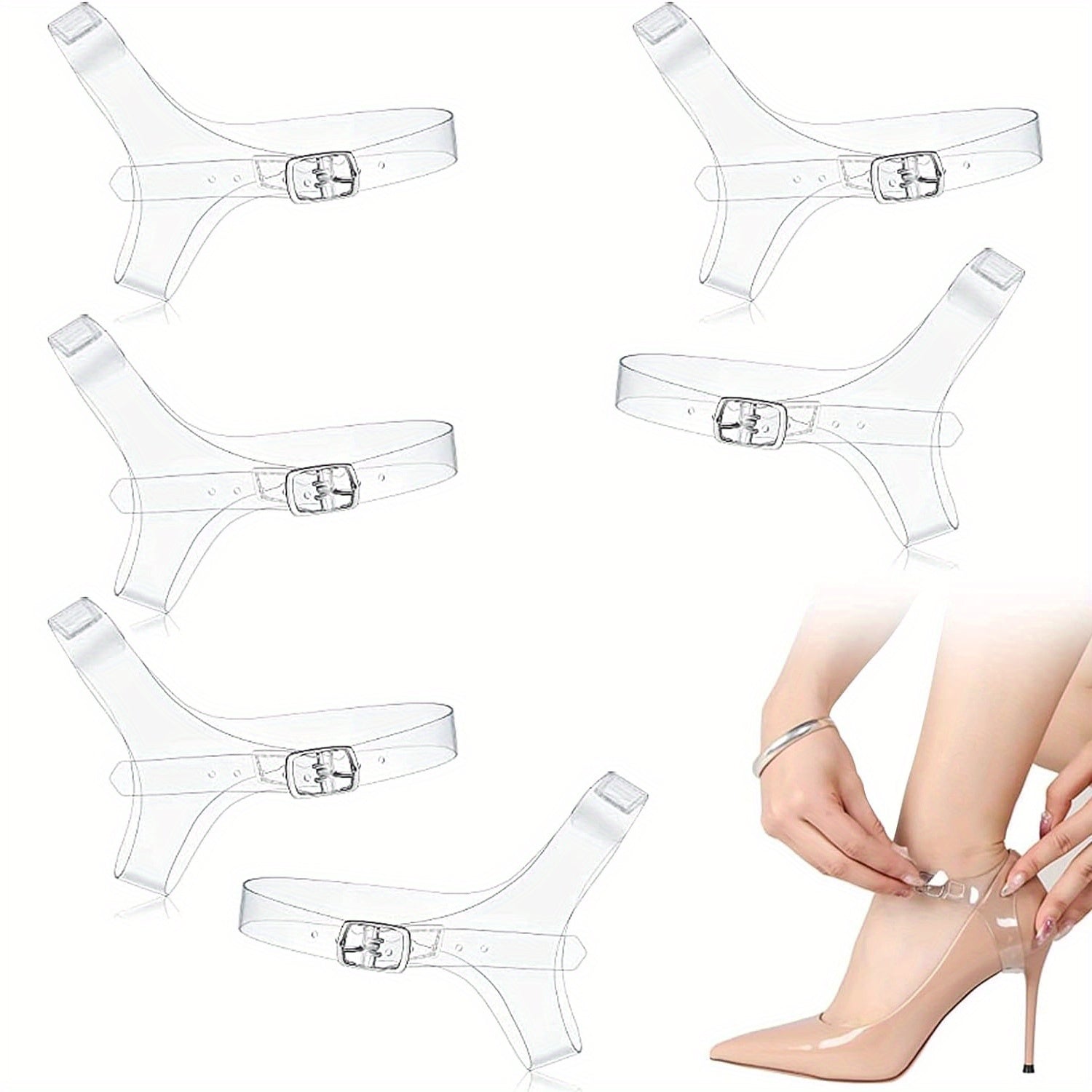 TEMU 3 Pairs Transparent Adjustable Shoe Straps For Women, Invisible Ankle Straps With Metal Buckles, For High Heels, Flats & Sandals, Prevents