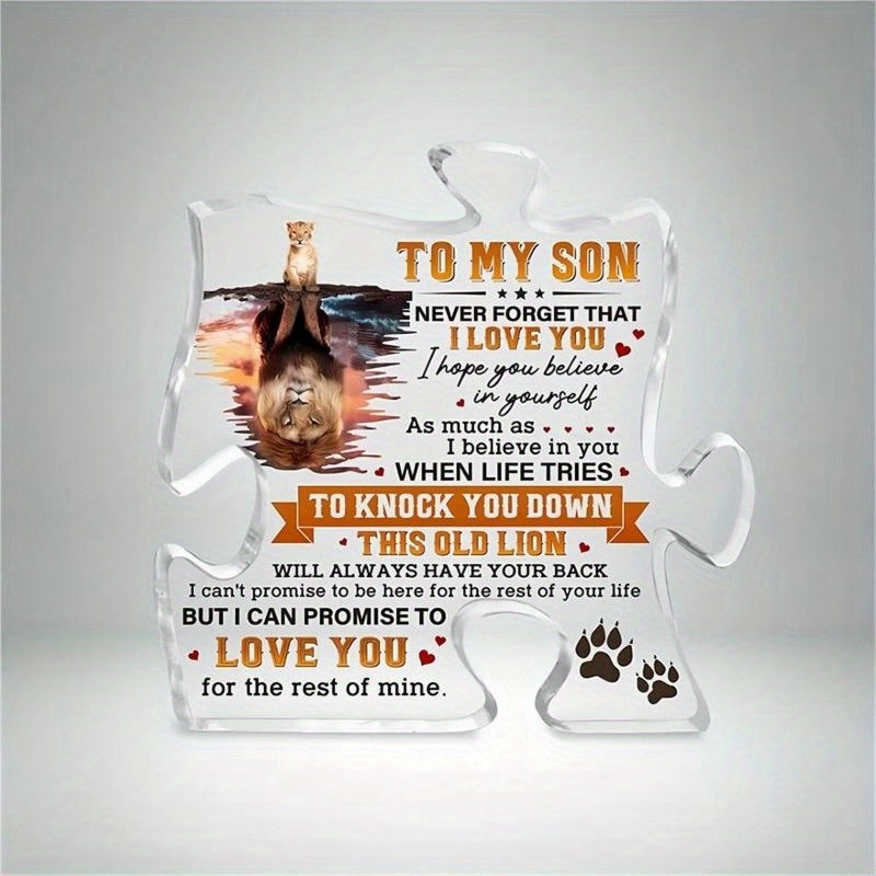 TEMU Son Gifts From Mom And Dad, Gift For Son Grandson Boy, Bonus Son Grown Son Present, To My Son Puzzle Shape Acrylic Sign Décor For Table Desktop,