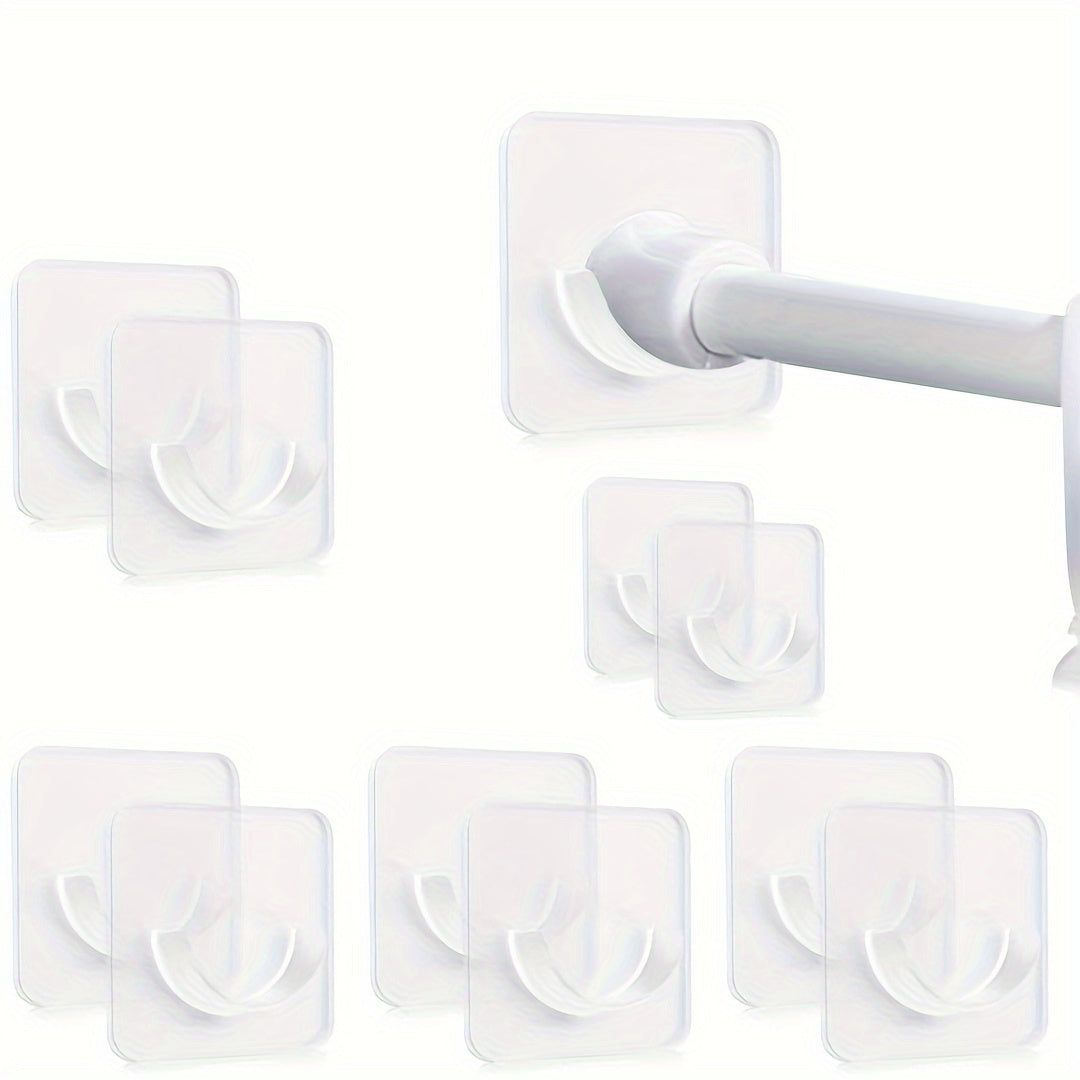 TEMU 6-pack Adhesive Shower Rod Holders, Clear Tension Curtain Rod Brackets, No Drilling Bathroom Accessories, -bearing Capacity, Unscented,