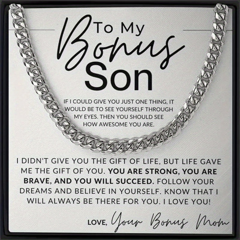 TEMU Stylish Hip Hop Chain Necklace - Inspirational Gift For Son Message Card, Casual Attire, Accessory, From Moms, Everyday Jewelry | Jewelry |