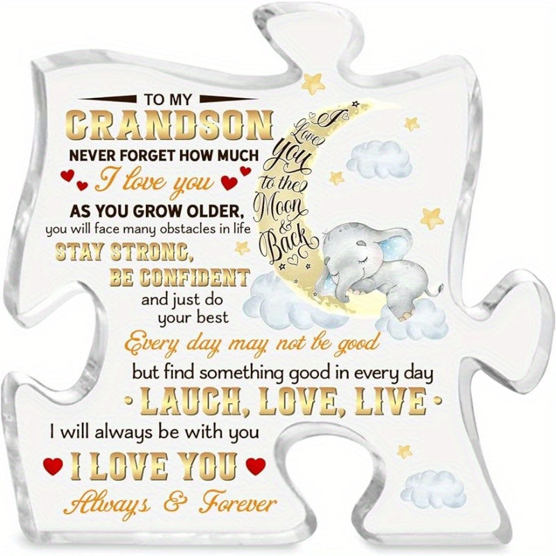 TEMU Acrylic Puzzle Sign For Grandson - Inspirational Gift From Grandma & Grandpa, Engraved Message, , Birthday, Graduation, Or Special Occasion