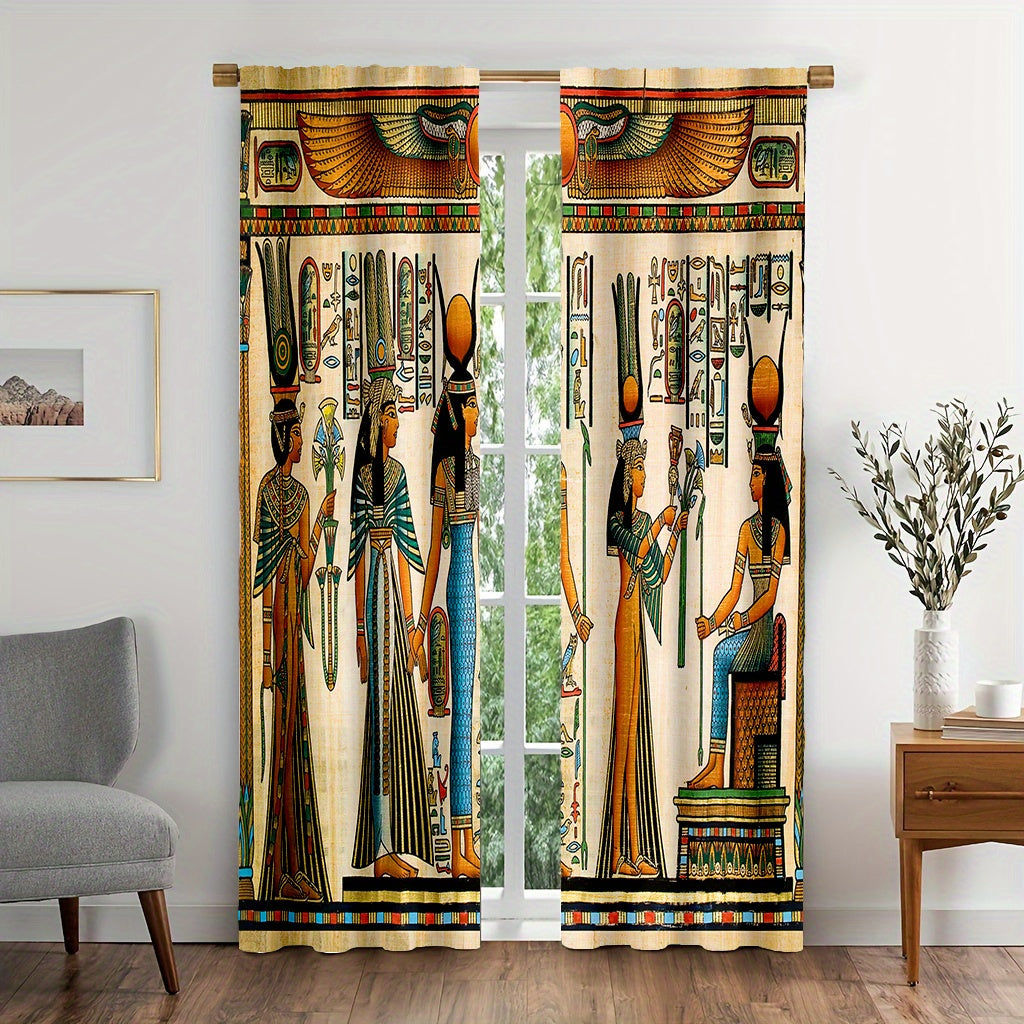 TEMU 2pcs-set Of Retro Art Print Pattern Door And Window Curtains, Washable Durable And Easy To Hang, Lightweight And Decorative Curtain For Door And