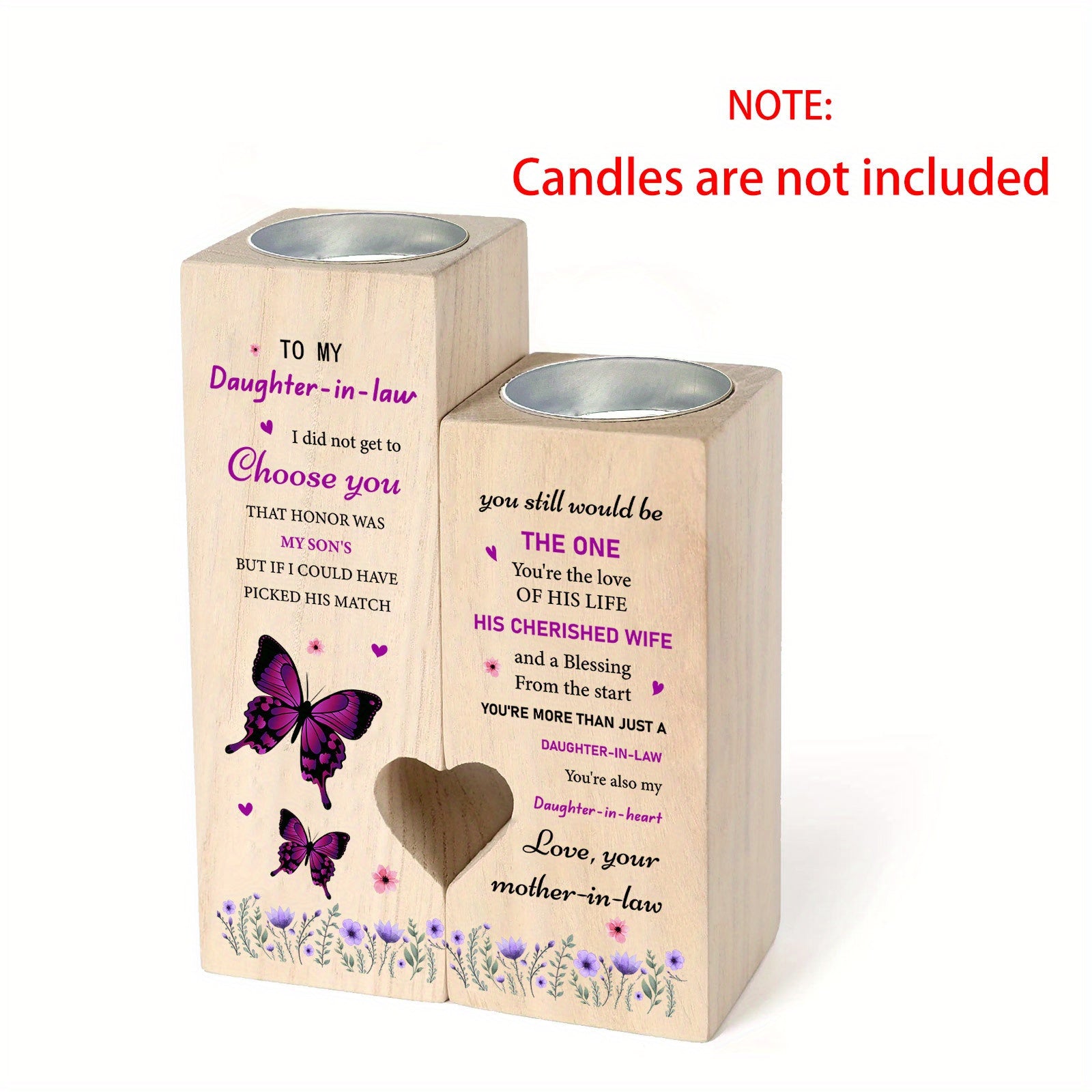 TEMU 2pcs-set Heart Shaped Wooden Candle Holder To Daughter-in-law (candles Are Not Included), You're Also My Daughter In Heart Memorial Gifts From