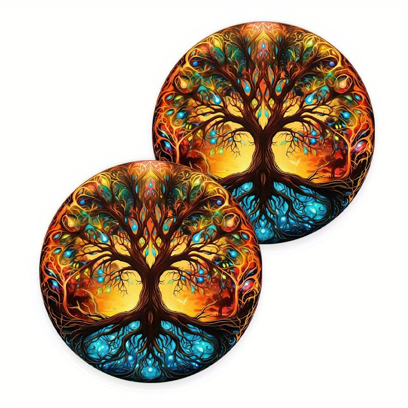 TEMU 2pcs Of Tree Pattern Car Coasters,2.75-inch Car Non-slip Drink Cup Mat, To Your Car Cup Holders Pu Coaster,,car Interior Accessories Mat For