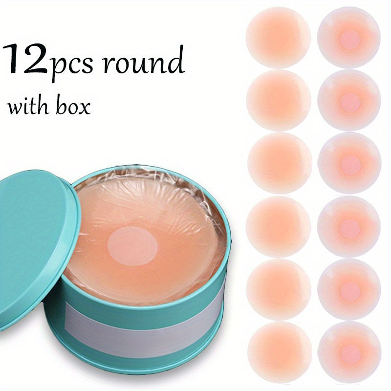 TEMU 12pcs Silicone Adhesive Bras, Reusable Round Wireless Bra Inserts, Opaque Non-textile Breast Forms, Hand Washable Lingerie Accessories