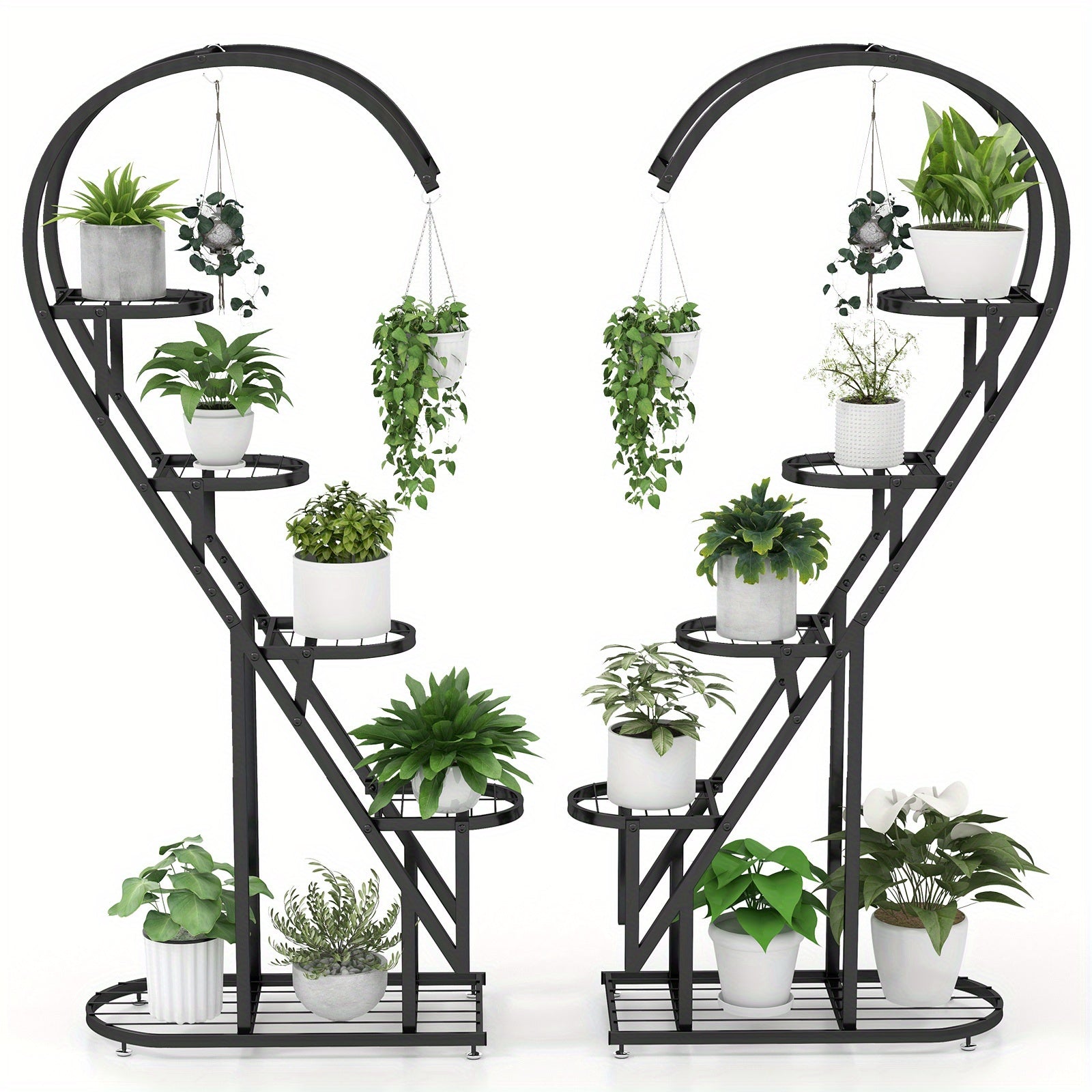TEMU 5 Tier Metal Plant Stand Heart-shaped Shelf W-hanging Hook For Multiple Plants