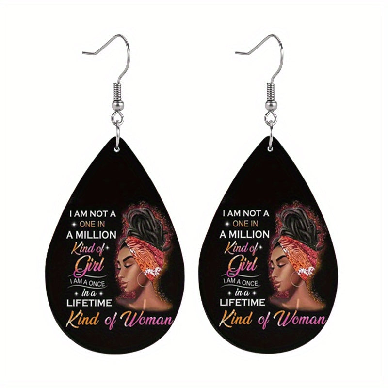 TEMU Women's African Tribal Hoop Earrings - Black Pu Leather Dangle Hoops With African Map & , Boho Jewelry Gift For Parties, Casual Attire, Cultural