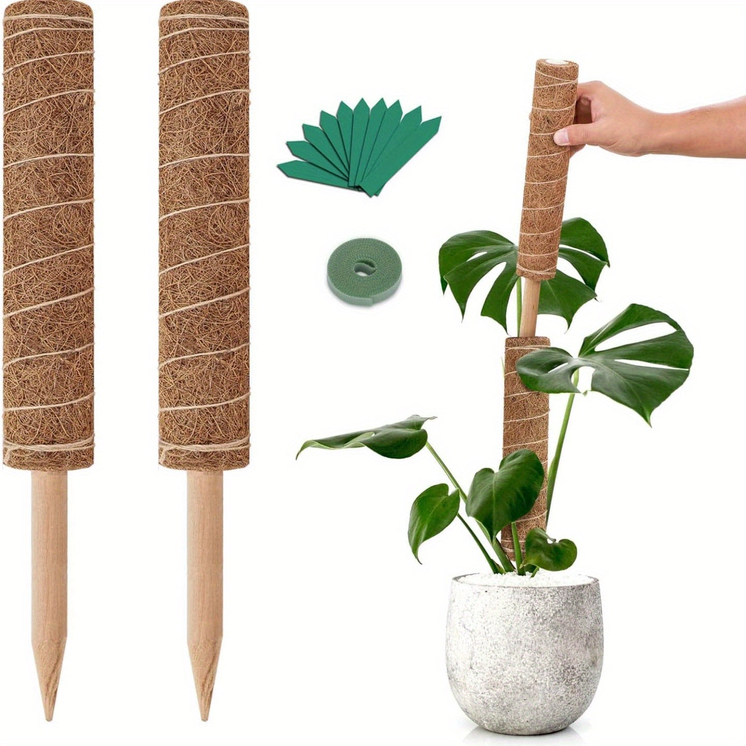 TEMU 24 Inch Moss Pole, 2 Pcs 15 Inch Stackable Plant Support, Moss Sticks For Indoor Plants With 15pcs Labels And 78in Garden Ties, Stake For