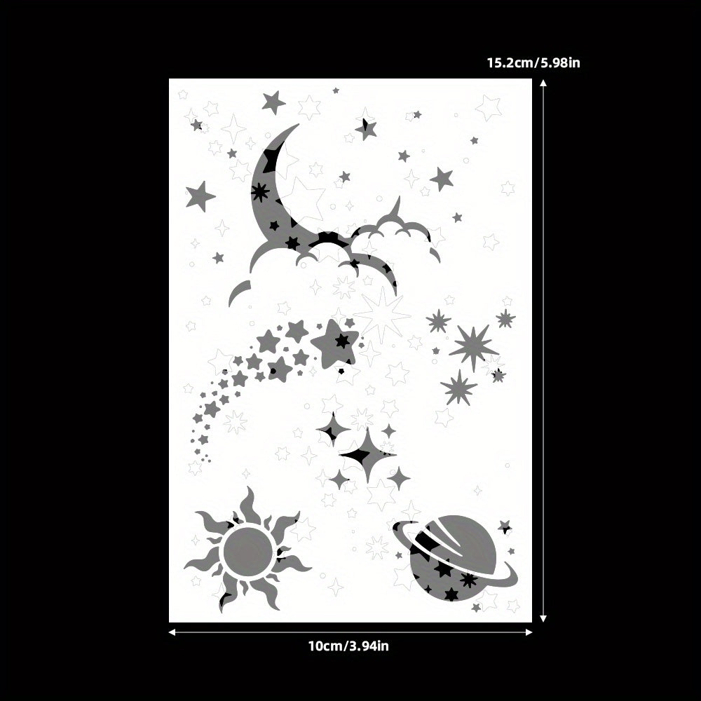 TEMU 2-piece Plastic Stencil Set For Diy Greeting Cards - Reusable Moon, Stars, Sun Pattern Templates For Scrapbooking, Embossing, And Crafting - Art