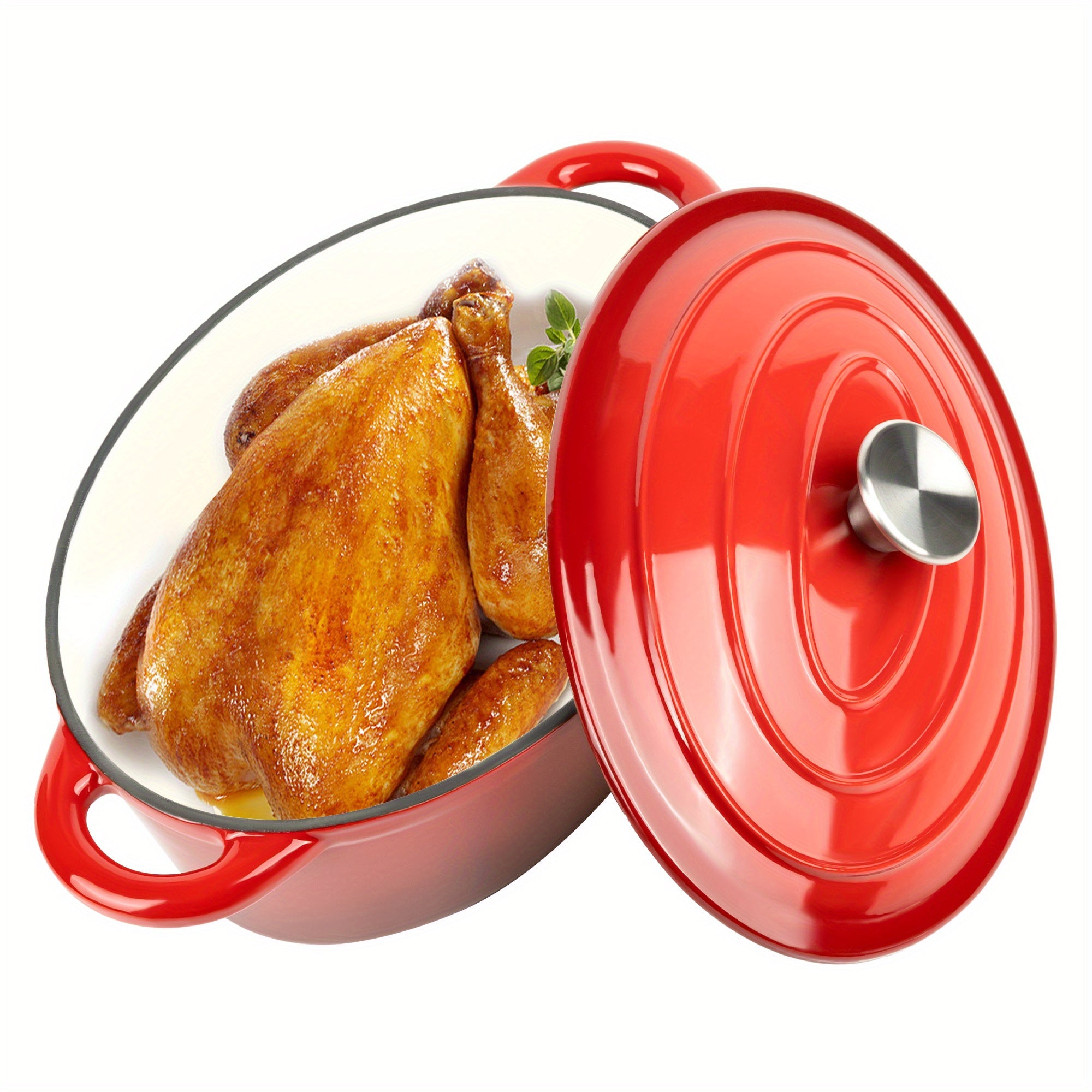 TEMU Enameled Oval Dutch Oven Pot With Lid And Dual Handles, Cast Iron Dutch Oven For Cooking, Bread Baking, Enamel Coated Cookware