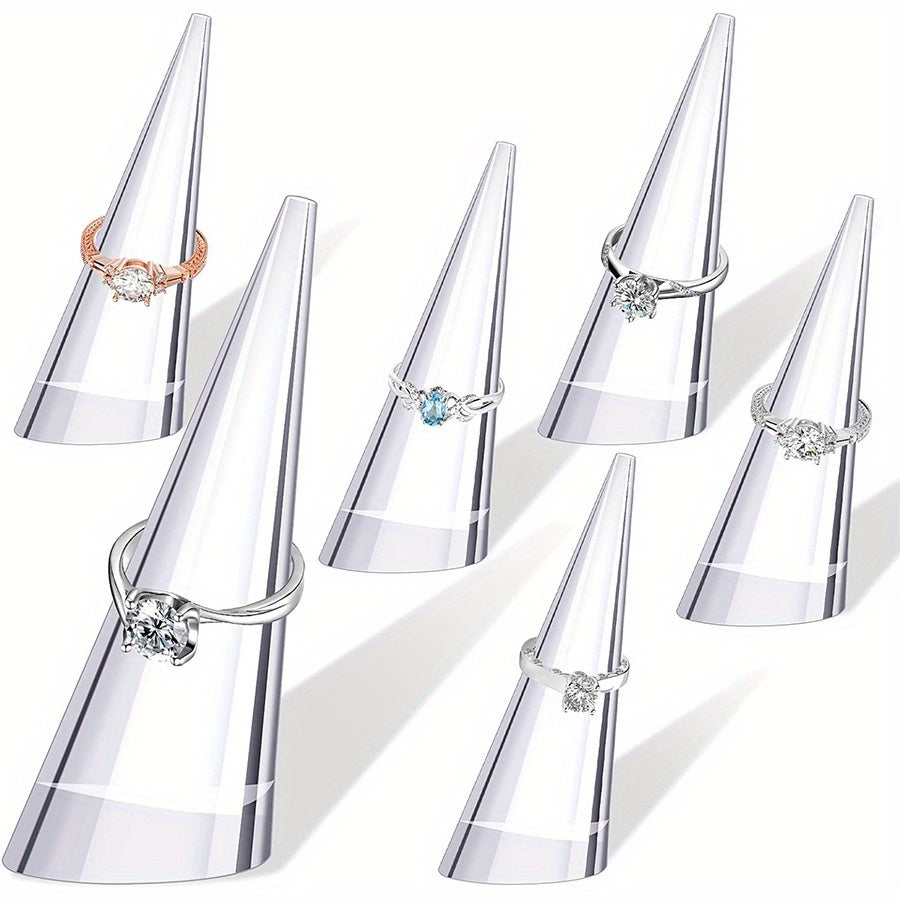 TEMU 6pcs Acrylic Ring Display Stands - Clear Cone Shape Jewelry For Tabletop, Ring Holder For Finger Rings, No Electricity Needed, Rectangle Shape,